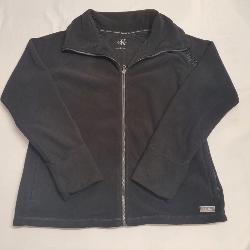 Calvin Klein Black Fleece Zip Jacket XL Cozy Athleisure